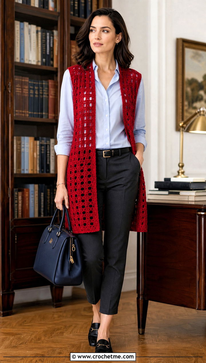 Sleeveless Rectangle Crochet Cardigan With Button Down Shirt - 20 Crochet Cardigan From Rectangle outfit ideas