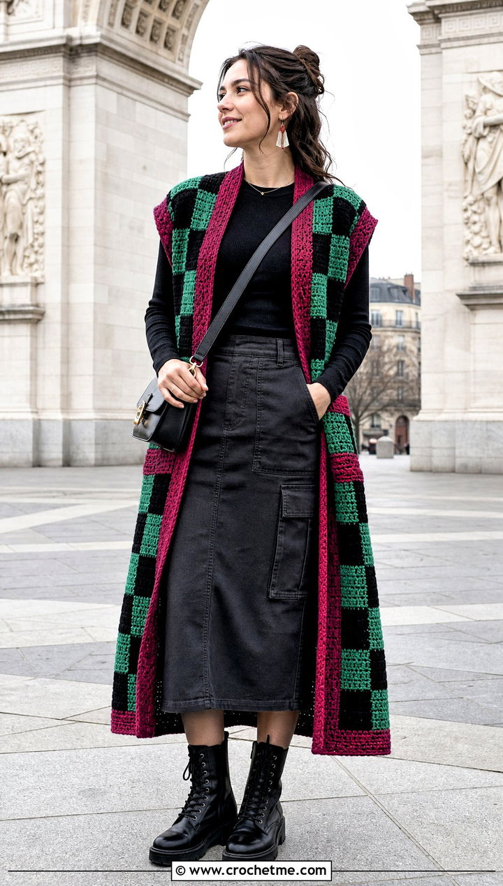 Sleeveless Tanjiro Crochet Kimono With Utility Skirt - 25 tanjiro crochet kimono outfit ideas