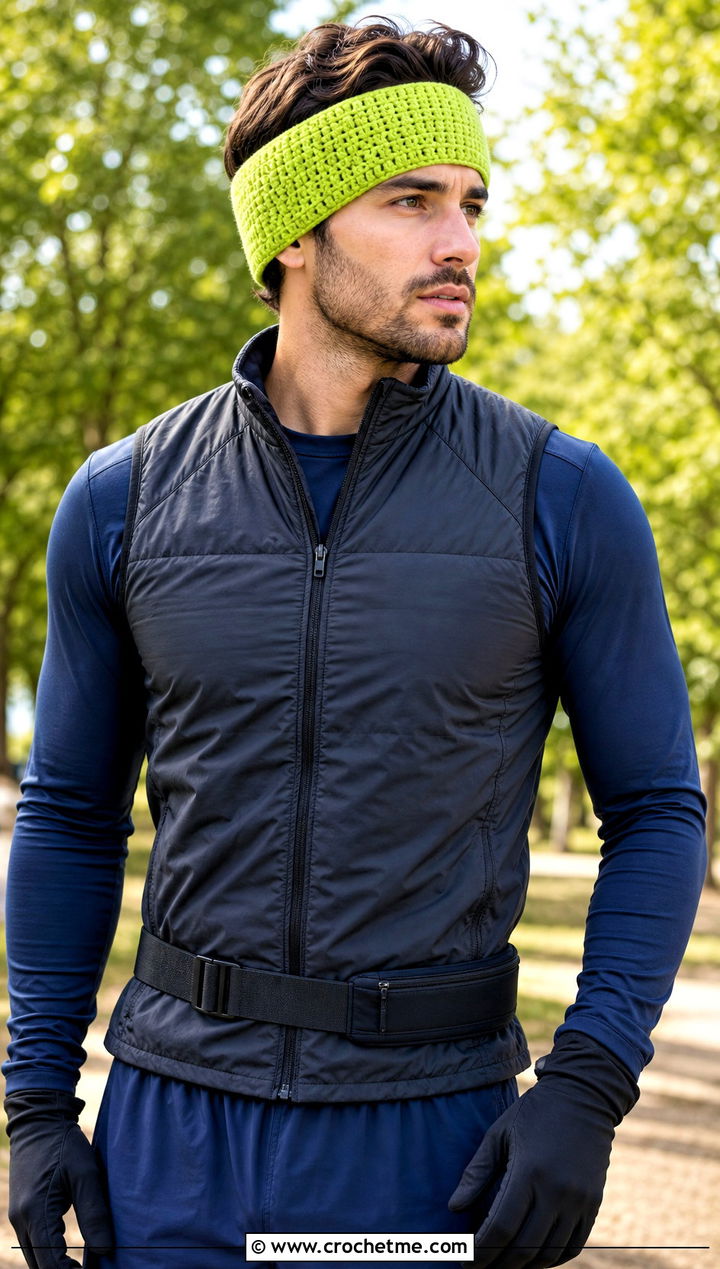 Slim Band Crochet Mens Ear Warmer With Running Vest - 25 Crochet Mens Ear Warmer outfit ideas