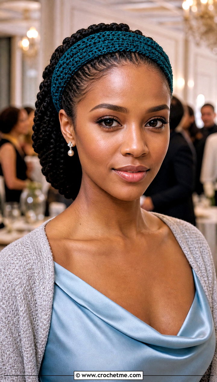 Slim Crochet Braid Hairband With Satin Midi Dress - 25 crochet braid headband outfit ideas