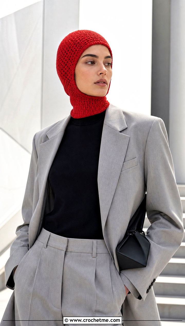 Slim Fit Ski Mask Helmet Balaclava With Boxy Suit - 25 crochet helmet balaclava outfit ideas