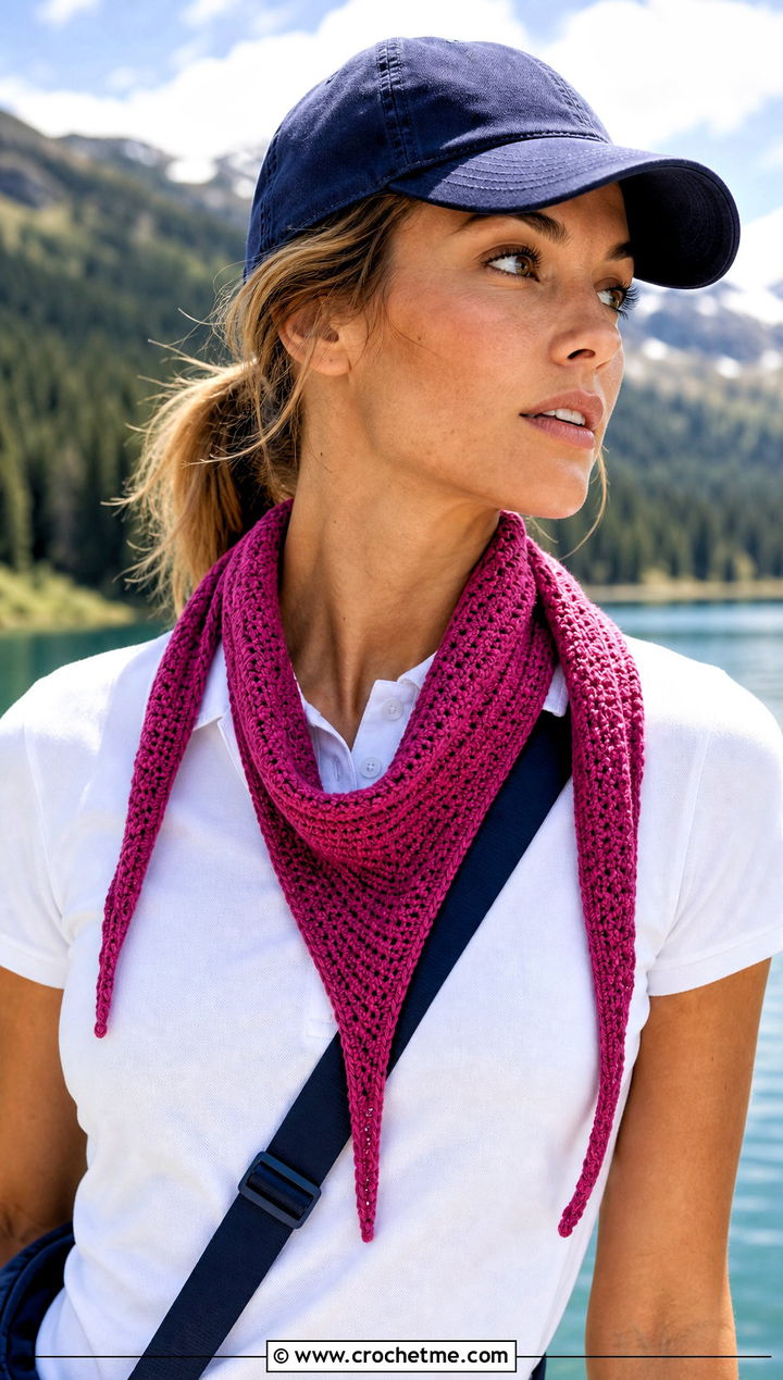 Slim Triangle Crochet Boomerang Scarf With Tennis Skirt - 15 Crochet Boomerang Scarf outfit ideas