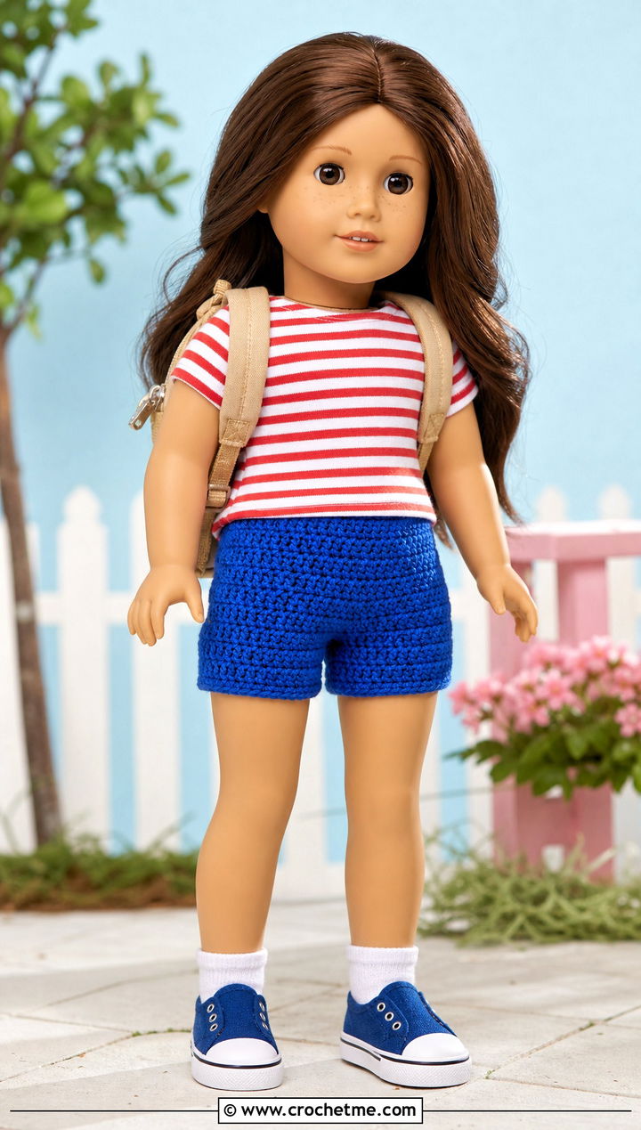 Slip On Crochet Doll Shorts With Striped T Shirt - 30 crochet doll shorts outfit ideas
