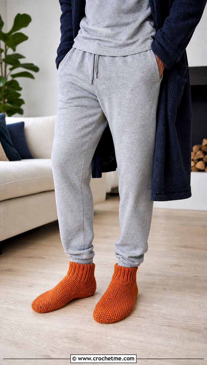Slipper Crochet Socks With Matching Lounge Set - 25 Mens Crochet Socks outfit ideas