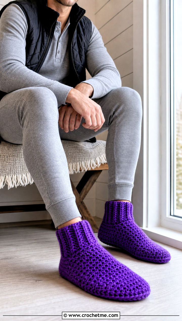 Slipper Sock Crochet Mens Slippers With Thermal Layers - 15 Easy Crochet Mens Slippers outfit ideas