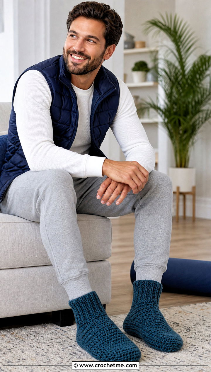 Slipper Sock Crochet Slippers With Joggers - 25 crochet slippers for men outfit ideas