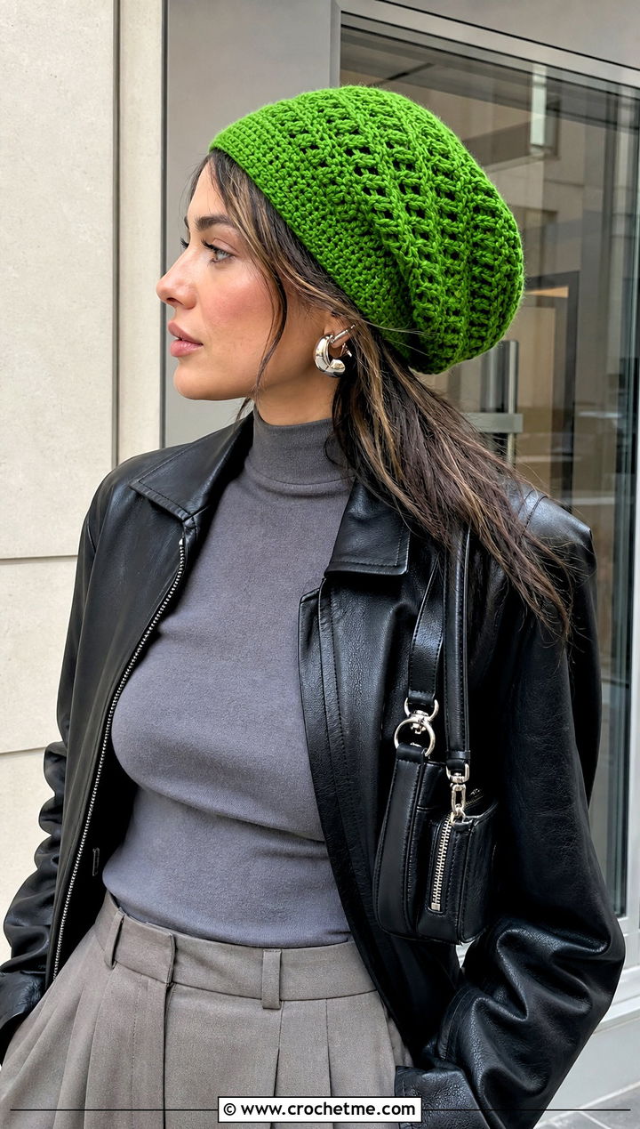 Slouch Crochet Hat With A Leather Jacket - 20 1930s crochet hat outfit ideas
