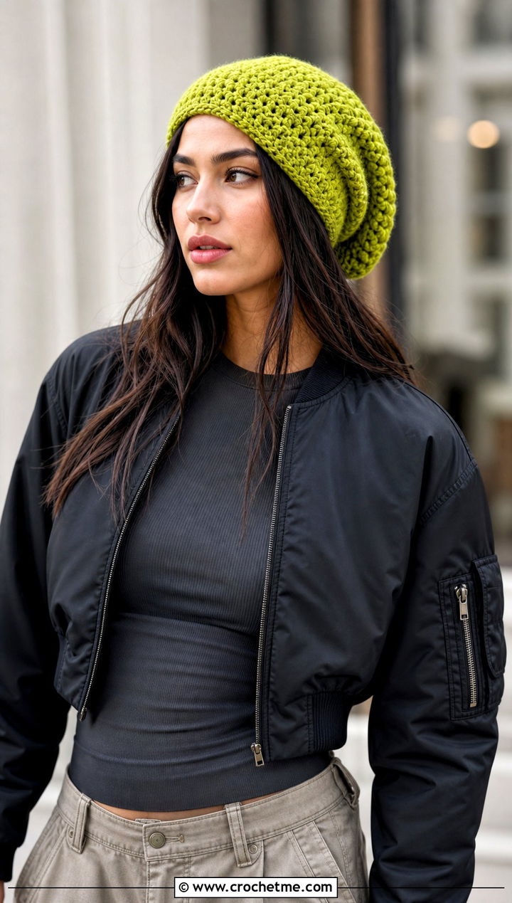 Slouchy Hour Crochet Hat With Cargo Pants - 15 1.5 Hour Crochet Hat outfit ideas