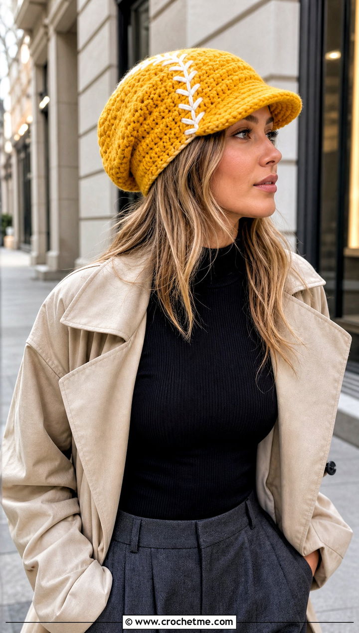 Slouchy Baseball Crochet Beanie With Trench Coat And Trousers - 15 Baseball Crochet Beanie outfit ideas