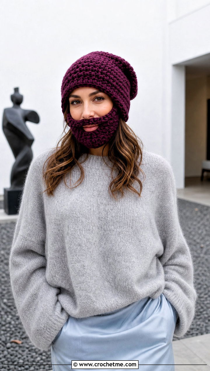 Slouchy Beard Crochet Hat With Satin Skirt - 25 Beard Crochet Hat outfit ideas