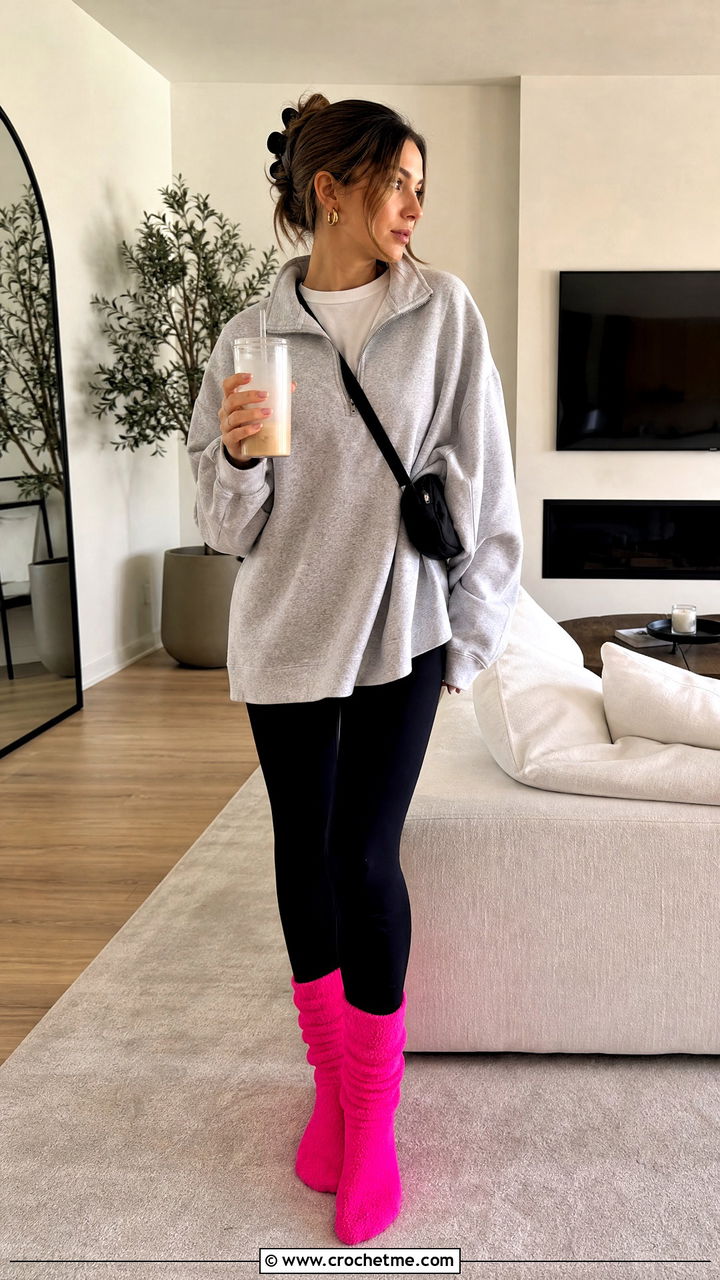 Slouchy Bed Socks With Oversized Sweatshirt - 35 crochet bed socks outfit ideas
