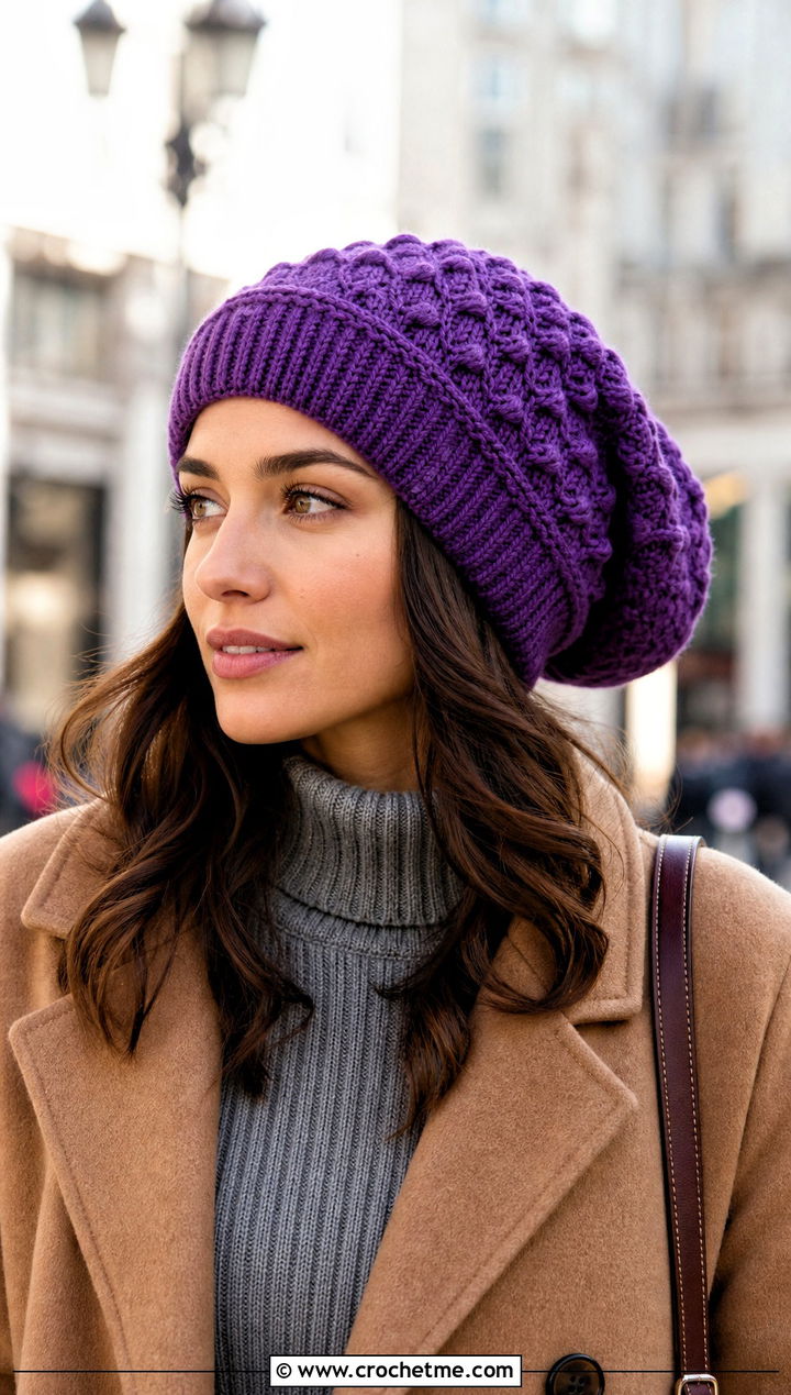 Slouchy Bert Crochet Hat With Sweater Dress - 15 Bert Crochet Hat outfit ideas
