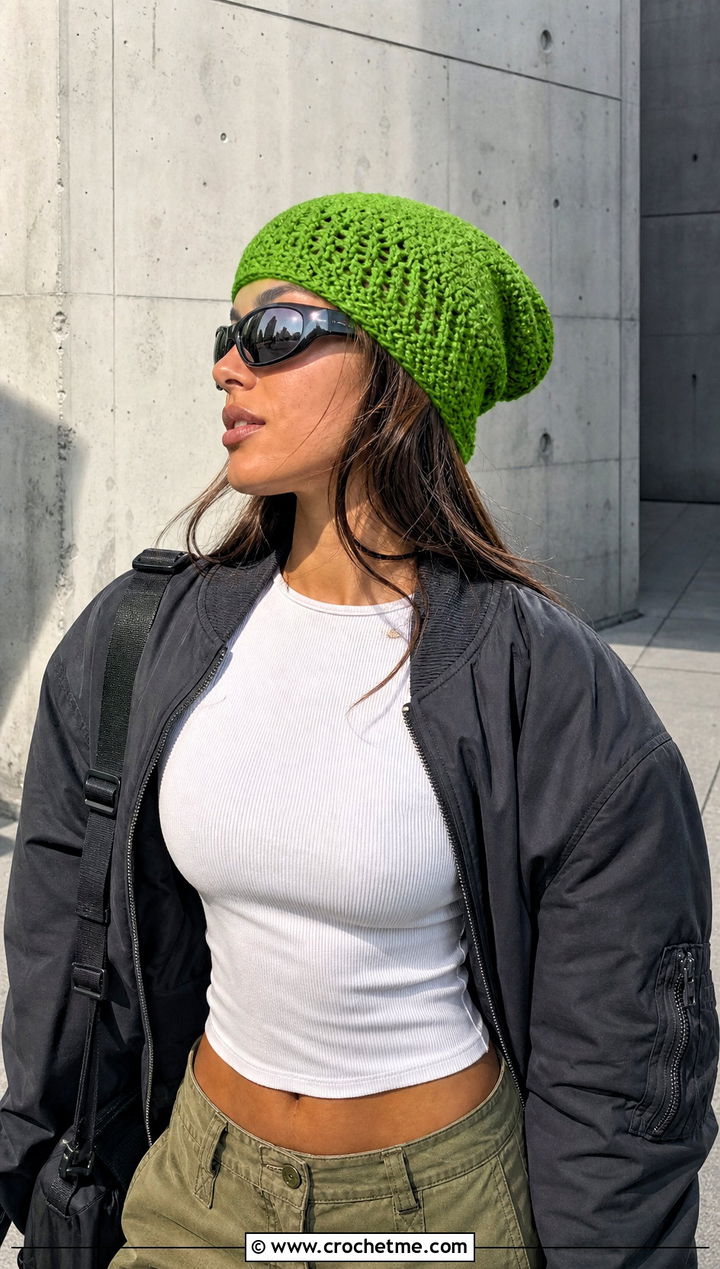 Slouchy Crochet Beanie With Cargo Pants - 15 Easy Crochet Projects Beanie outfit ideas