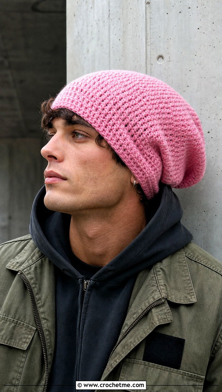 Slouchy Crochet Beanie With Hoodie And Cargo Pants - 30 mens crochet hats men's beanie outfit ideas
