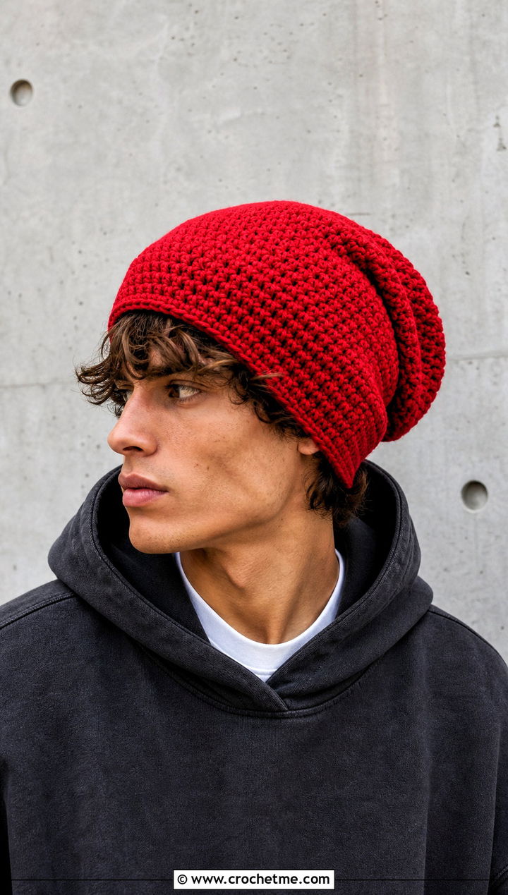 Slouchy Crochet Beanie With Oversized Hoodie - 30 men crochet hat outfit ideas