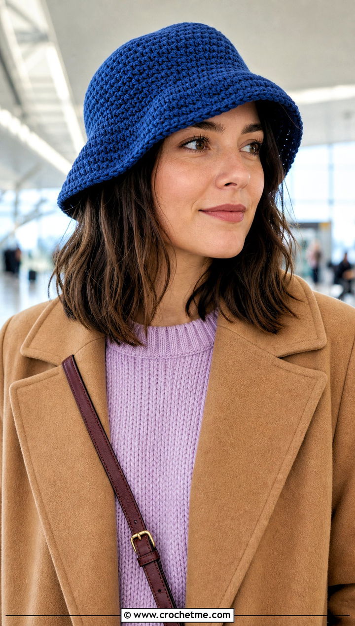 Slouchy Crochet Bucket Hat With Matching Knit Set - 35 crochet winter bucket hat outfit ideas