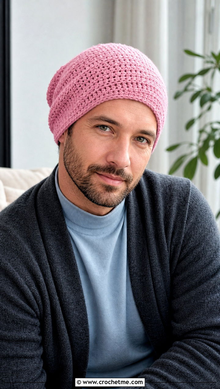 Slouchy Crochet Chemo Cap With Long Cardigan - 25 Crochet Chemo Caps For Men outfit ideas