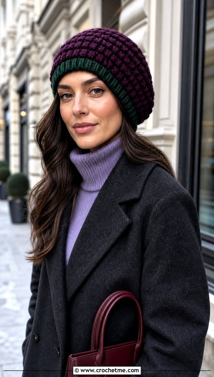 Slouchy Crochet Corn Beanie With Long Coat - 15 Crochet Corn Hat outfit ideas