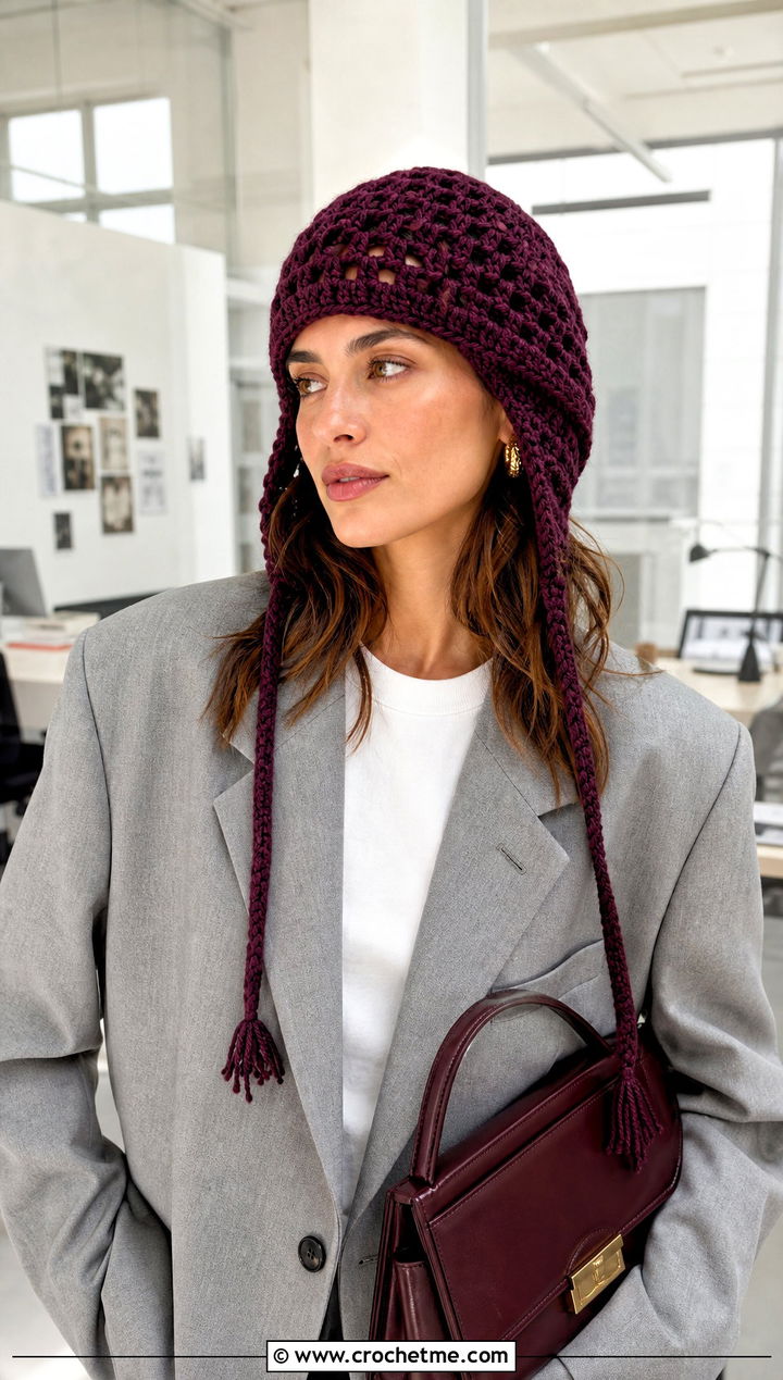 Slouchy Crochet Earflap Beanie With Oversized Blazer - 15 Crochet Beanie With Earflaps outfit ideas