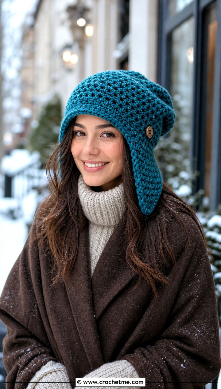 Slouchy Crochet Flap Hat With Oversized Sweater - 30 crochet flap hat outfit ideas