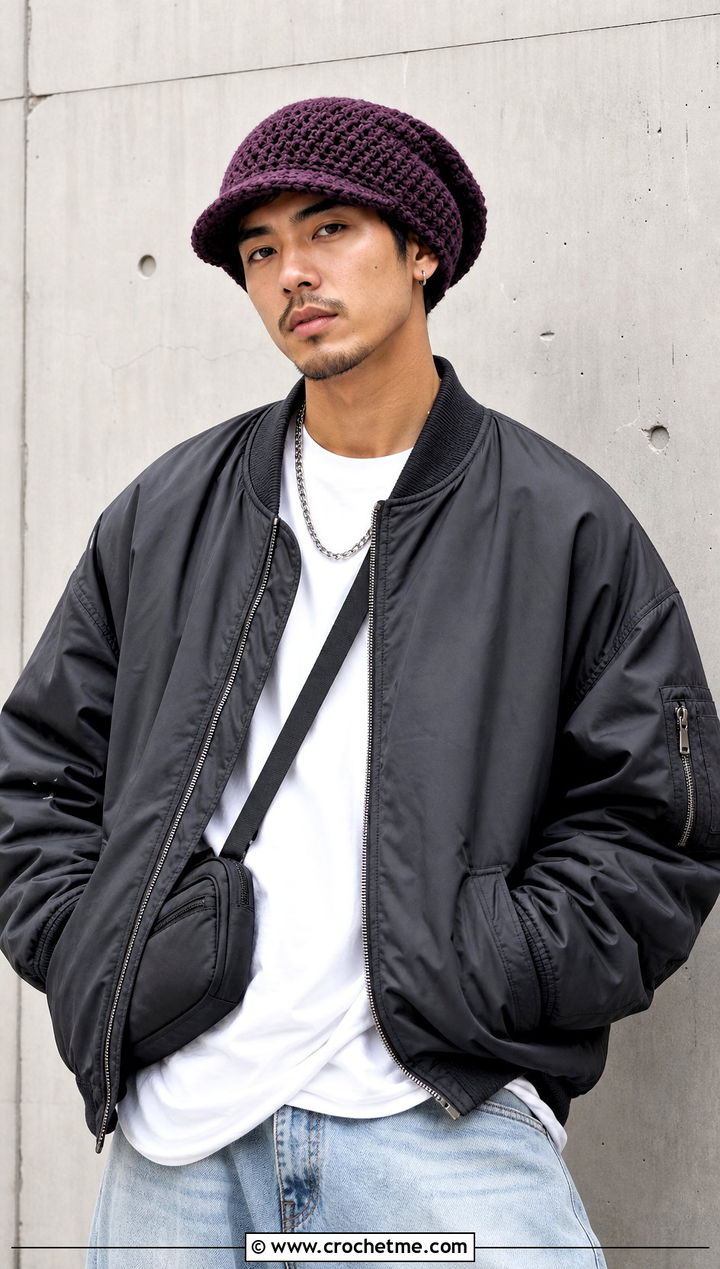 Slouchy Crochet Hat With Brim And Streetwear Layers - 15 Crochet Mens Hat With Brim outfit ideas