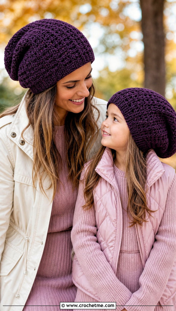 Slouchy Crochet Hats With Sweater Dresses - 25 crochet mommy and me hats outfit ideas