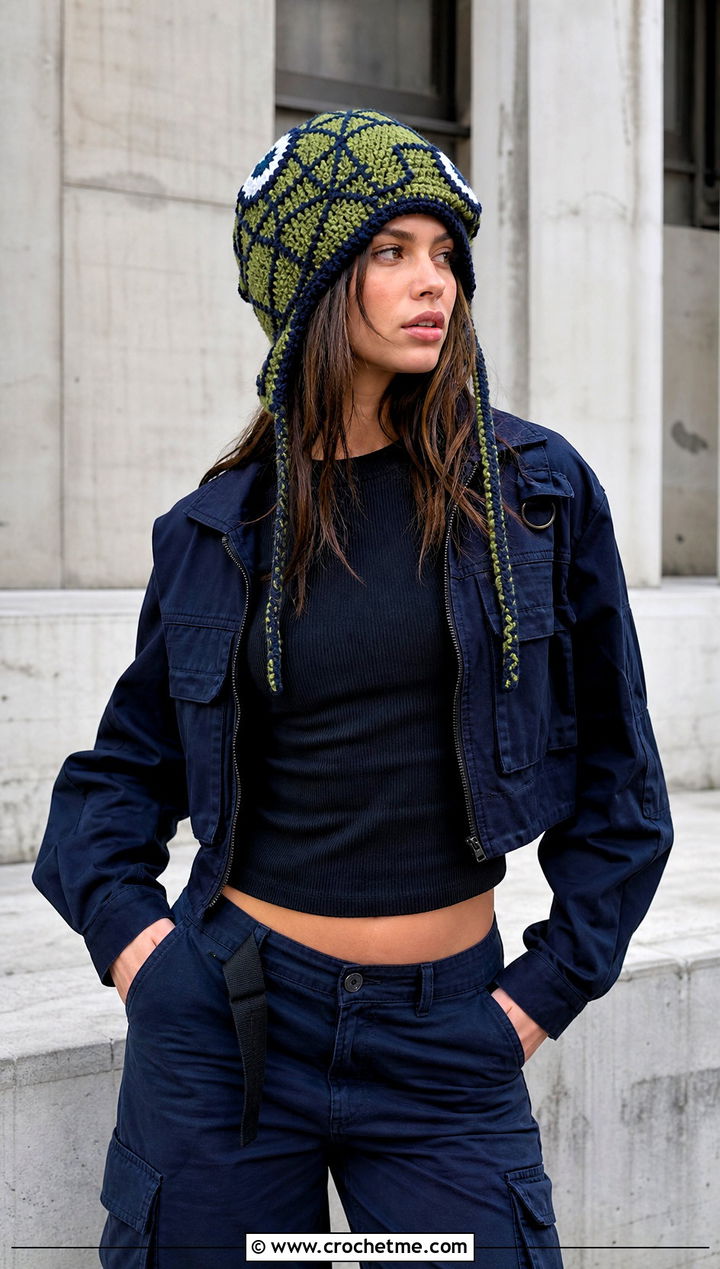 Slouchy Crochet Mayday Parker Beanie With Cargo Pants - 15 Crochet Mayday Parker Beanie outfit ideas
