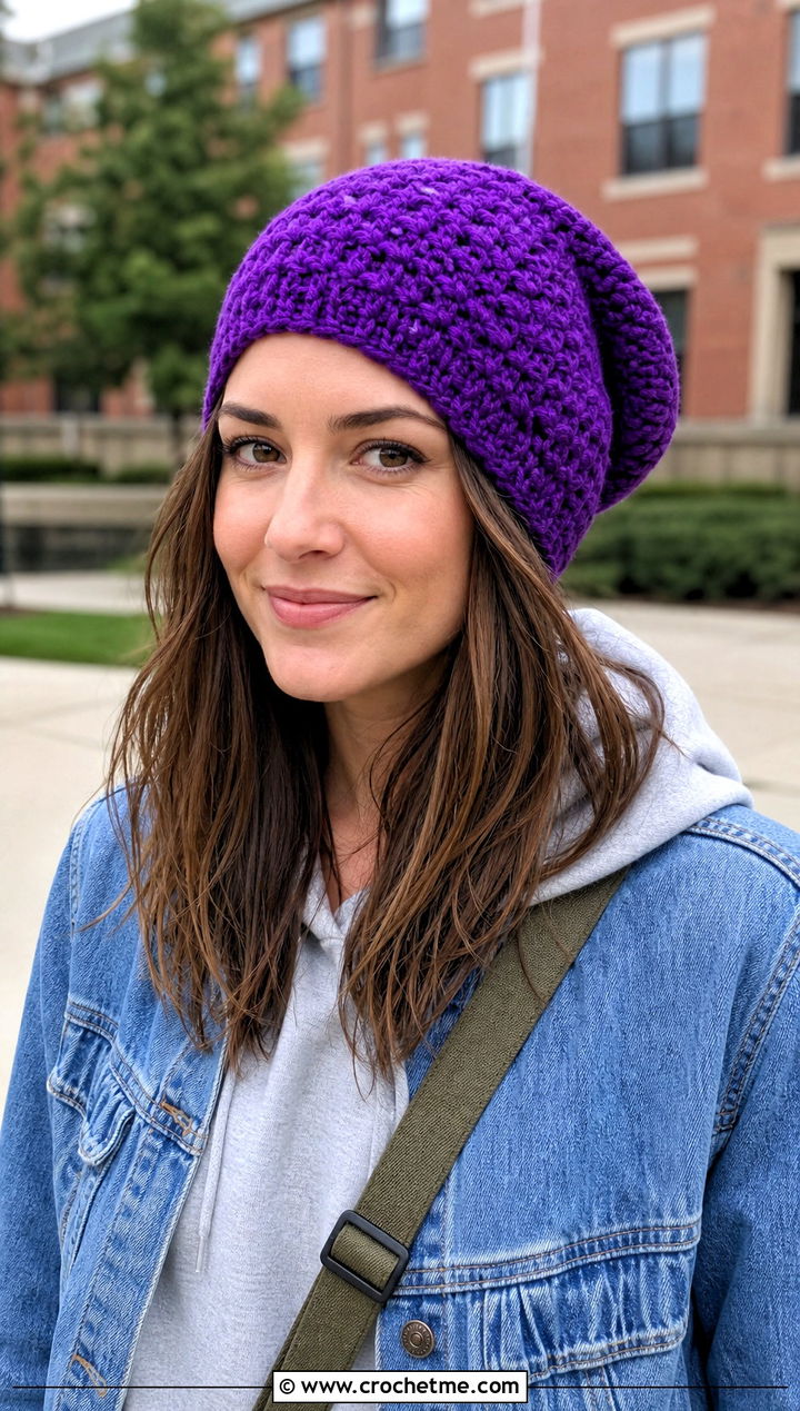 Slouchy Crochet Ski Hat With Denim Jacket And Cargo Pants - 30 crochet ski hat outfit ideas