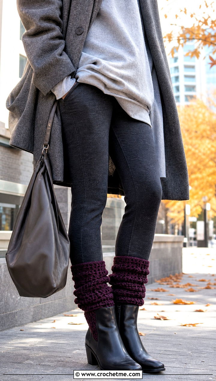 Slouchy Crochet Socks With Ankle Boots And Leggings - 25 Crochet Socks For Women outfit ideas