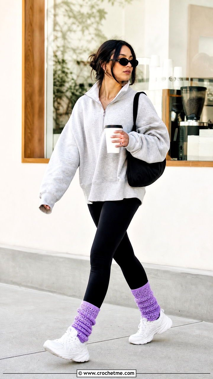 Slouchy Crochet Socks With Leggings - 35 easy crochet socks outfit ideas