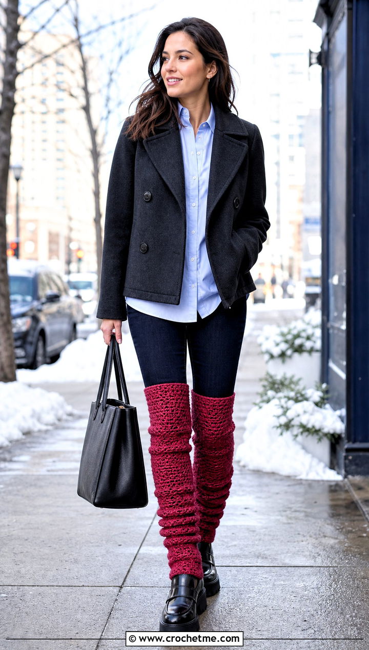 Slouchy Crochet Thigh High Leg Warmers Over Skinny Jeans - 25 Crochet Thigh High Leg Warmers outfit ideas