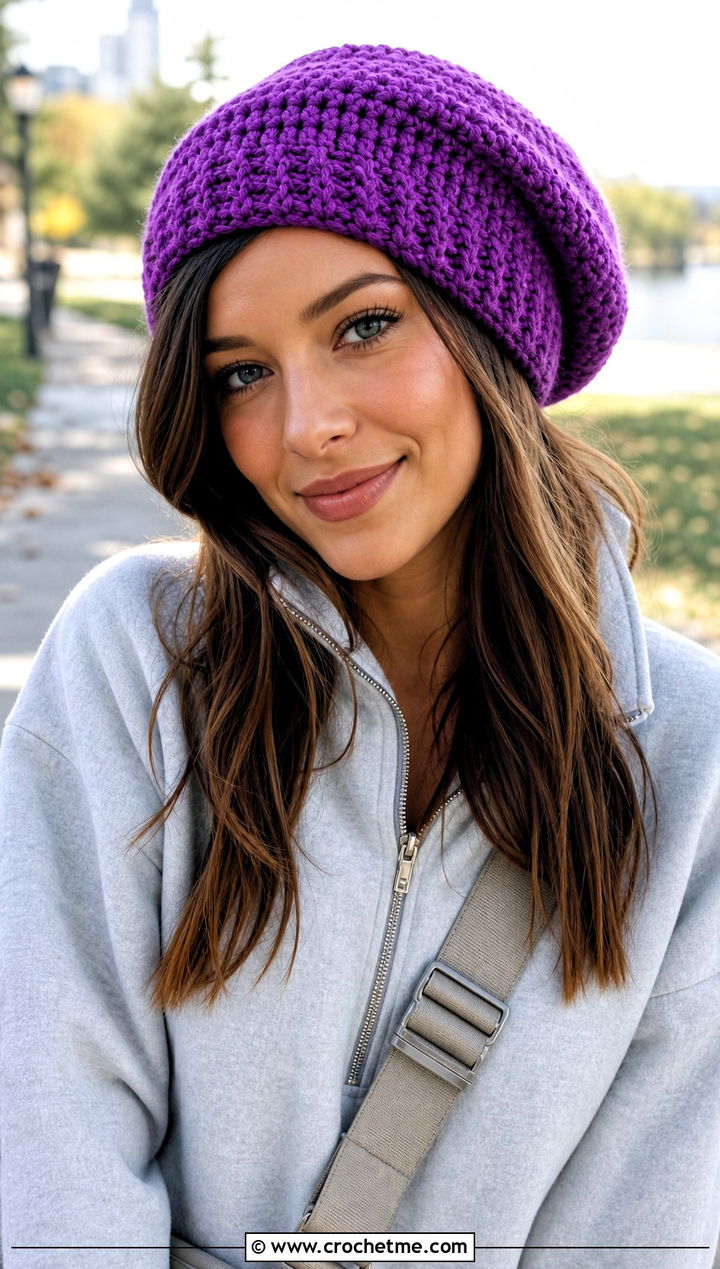 Slouchy Crocheted Stocking Cap With Sweatshirt And Leggings - 15 Crocheted Stocking Cap outfit ideas