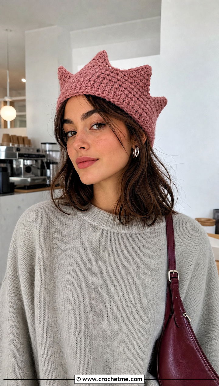 Slouchy Crown Crochet Jughead Beanie With Oversized Sweater - 15 Crochet Jughead Beanie outfit ideas