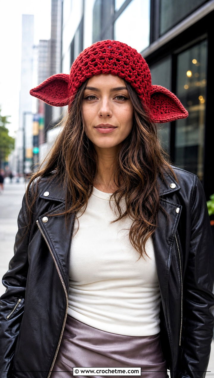 Slouchy Dobby Crochet Beanie With Leather Jacket And Satin Skirt - 25 dobby crochet hat outfit ideas