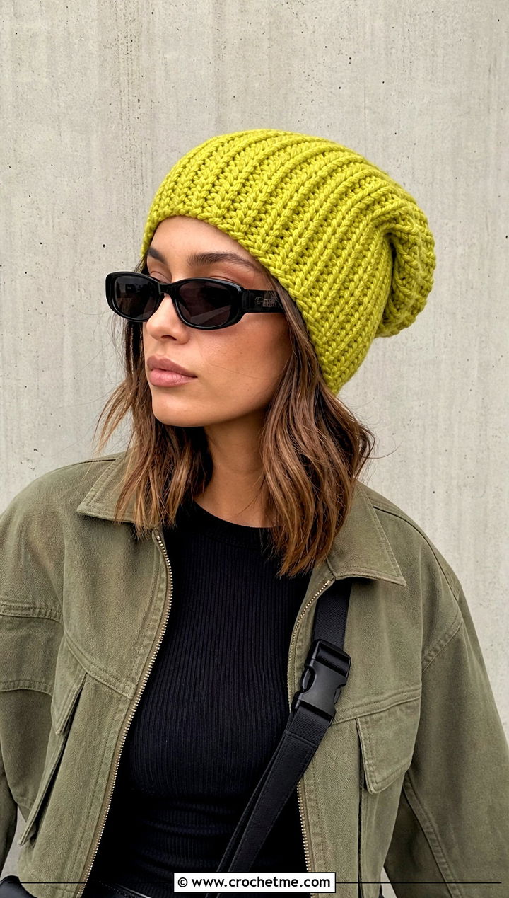 Slouchy Highland Crochet Beanie With Cargo Pants - 15 highland crochet beanie outfit ideas