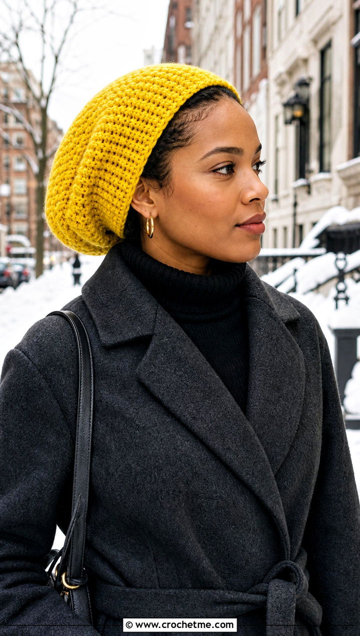 Slouchy Jamaican Crochet Beanie With Wool Coat - 25 Jamaican Crochet Hat outfit ideas