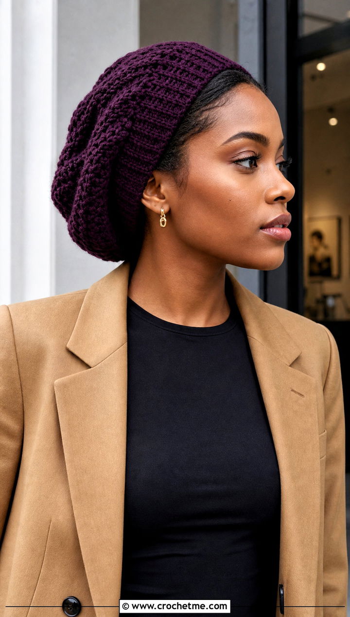 Slouchy Jamaican Crochet Tam With Blazer And Jeans - 25 Jamaican Crochet Hat outfit ideas