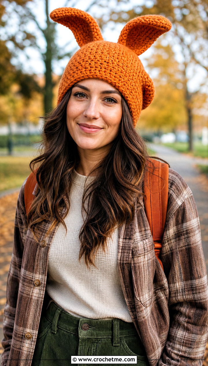 Slouchy Louise Crochet Bunny Ear Hat With Shacket And Corduroy Pants - 25 Louise Crochet Hat outfit ideas