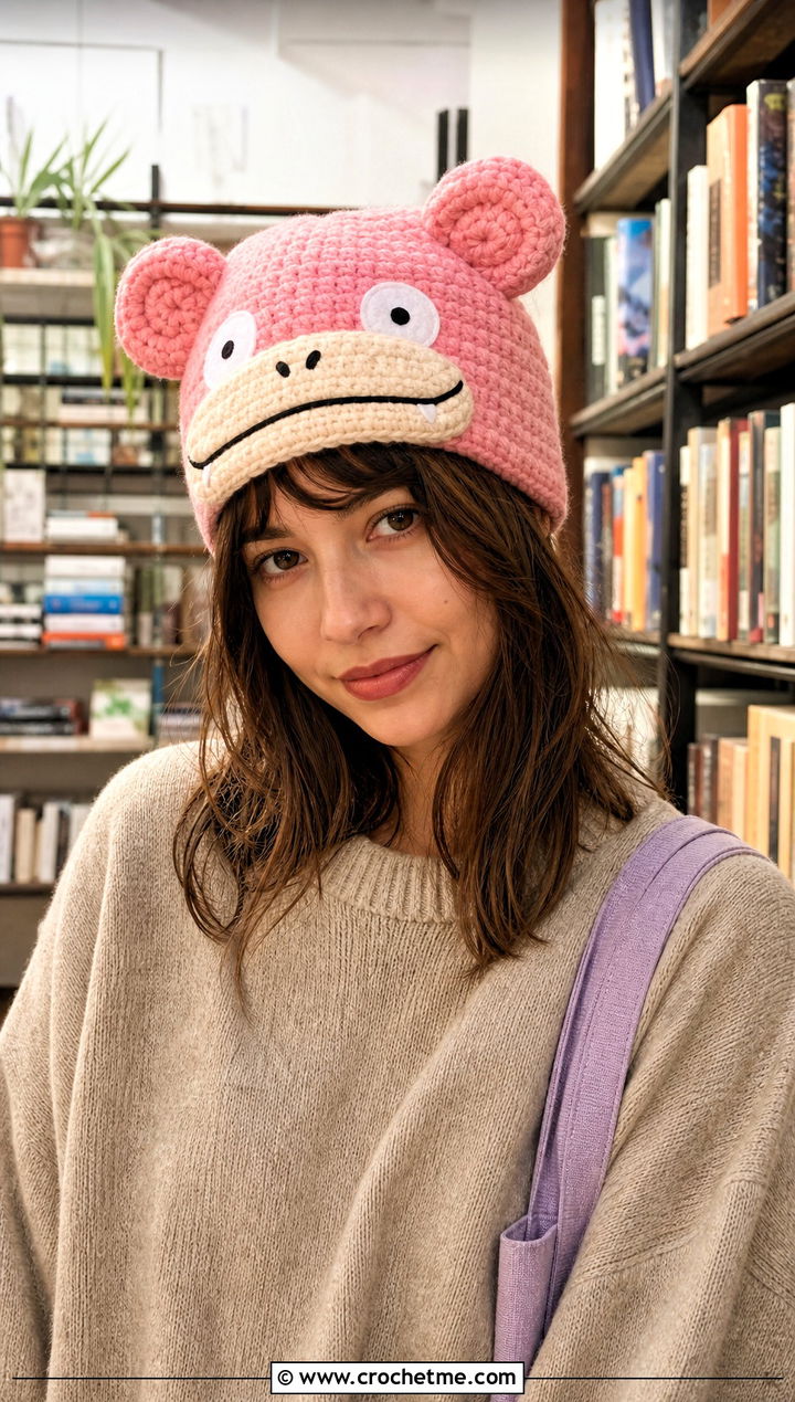 Slowpoke Ear Beanie With Oversized Sweater - 30 crochet pokemon beanie outfit ideas