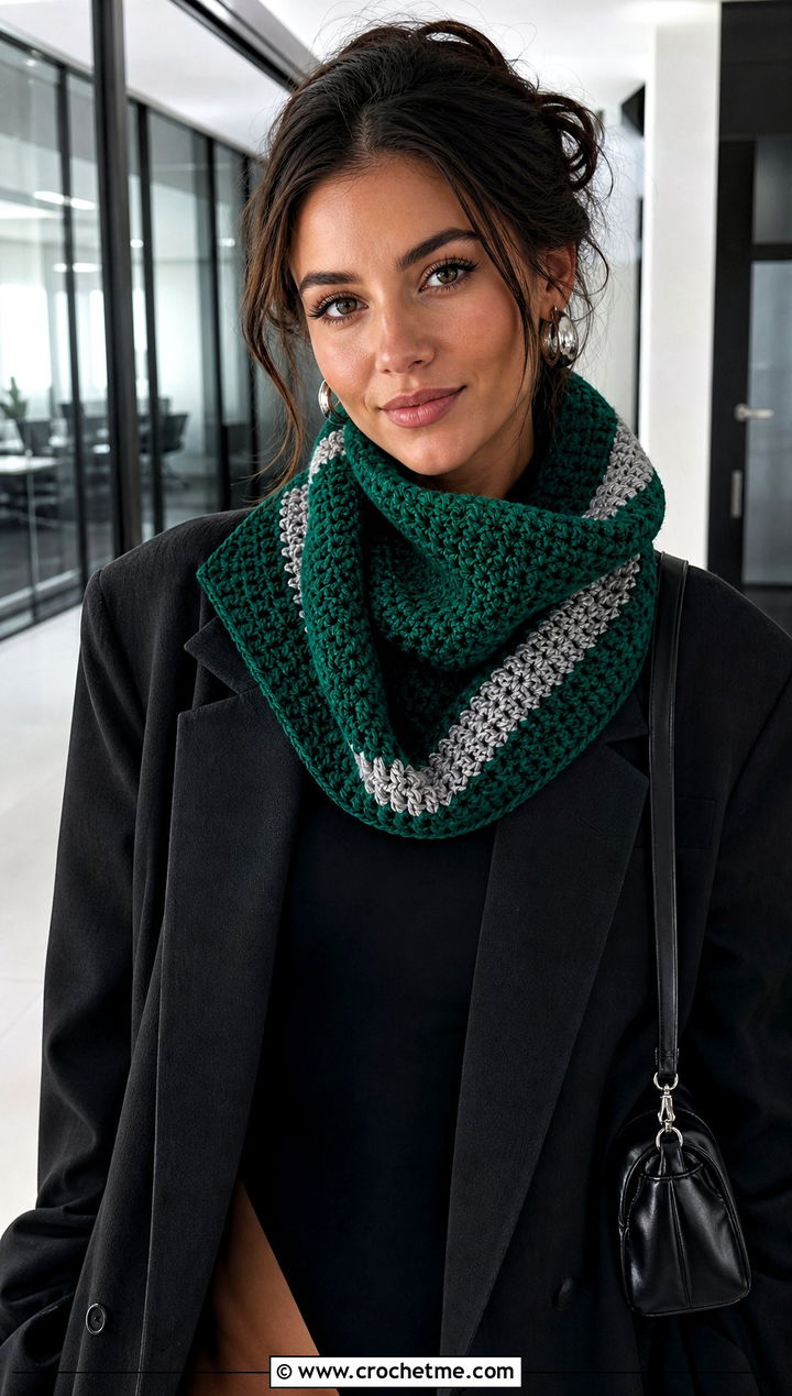 Slytherin Cowl Crochet Harry Potter Scarf With Blazer - 35 crochet harry potter scarf outfit ideas