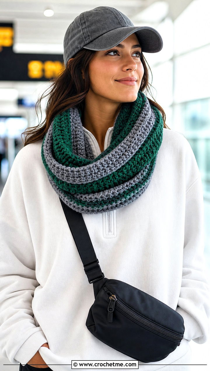 Slytherin Infinity Crochet Harry Potter Scarf With Athleisure - 35 crochet harry potter scarf outfit ideas