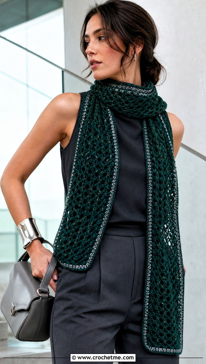 Slytherin Mesh Crochet Harry Potter Scarf With Monochrome Outfit - 35 crochet harry potter scarf outfit ideas
