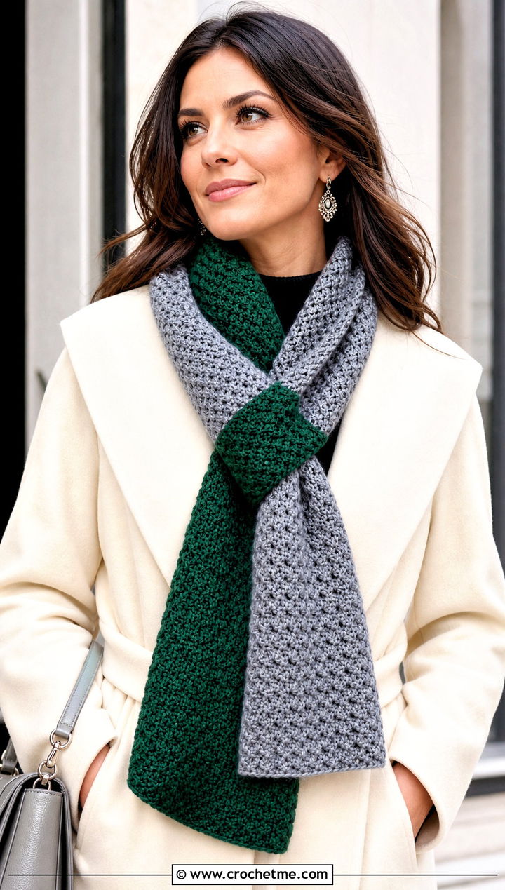 Slytherin Reversible Crochet Harry Potter Scarf With Minimalist Coat - 35 crochet harry potter scarf outfit ideas