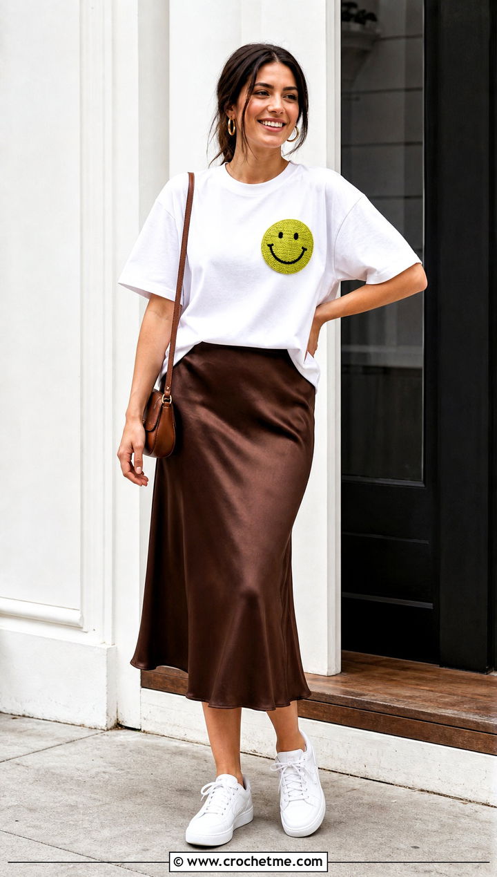 Smiley Face Crochet Patch T Shirt Outfit - 30 crochet patches on clothes and outfit ideas