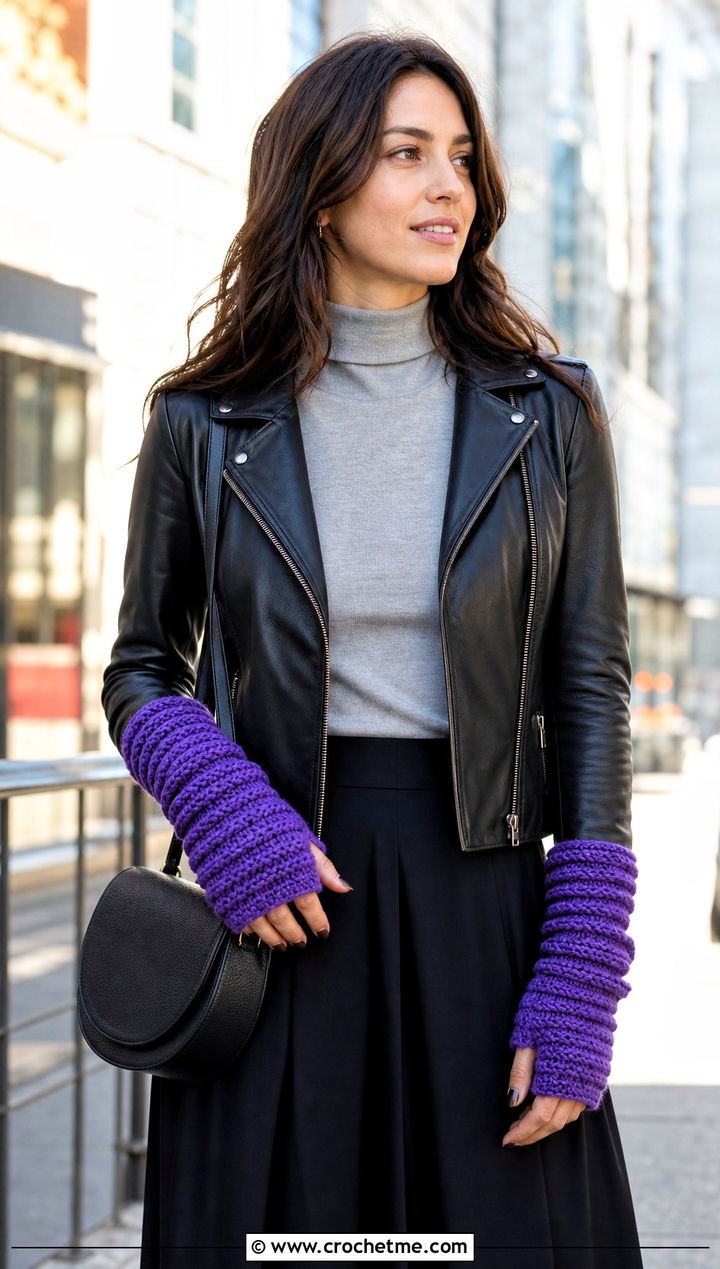 Smock Stitch Tunisian Crochet Wrist Warmers With Midi Skirt - 15 Tunisian Crochet Wrist Warmers outfit ideas