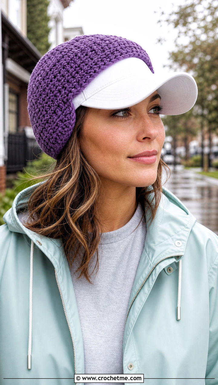 Snap Closure Crochet Baseball Hat Ear Warmer With Rain Jacket - 25 Crochet Baseball Hat Ear Warmer outfit ideas