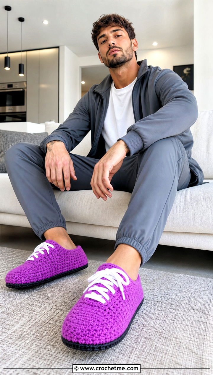 Sneaker Style Crochet Slippers With Track Suit - 30 easy mens crochet slippers outfit ideas