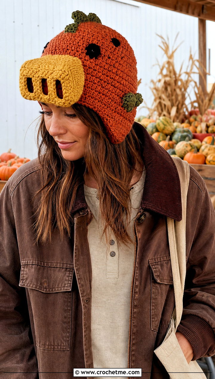 Sniffer Crochet Animal Hat With Barn Jacket - 20 Minecraft Crochet Hat outfit ideas