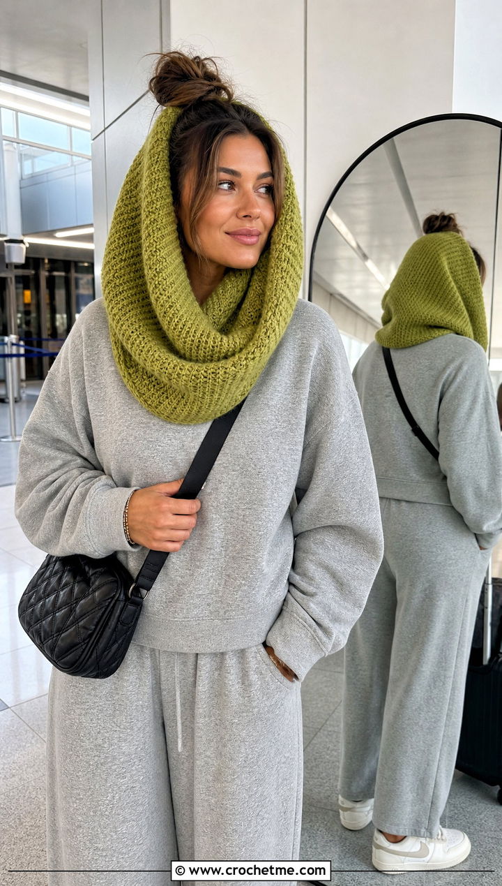 Snood Cowl With Monochrome Lounge Set - 15 Cowls To Crochet outfit ideas
