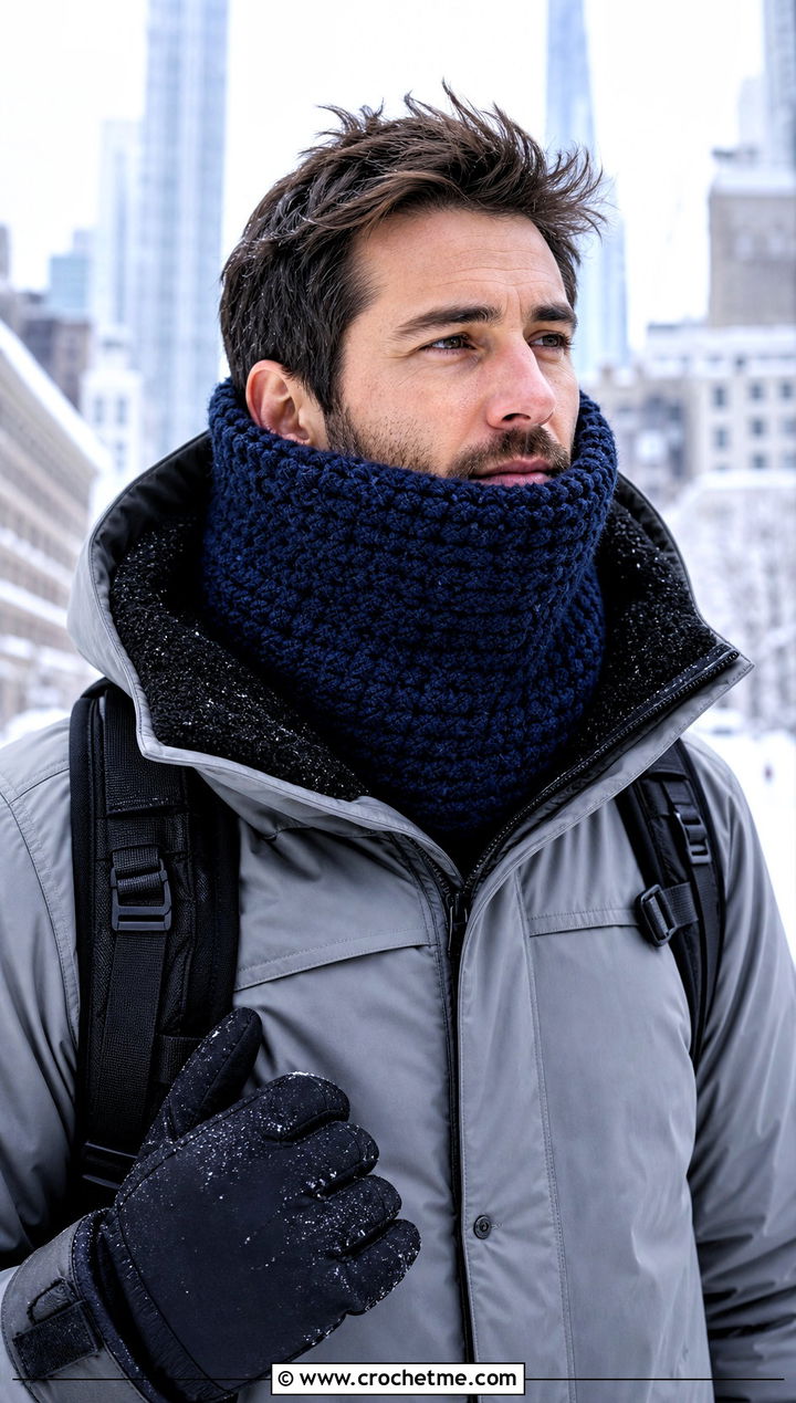 Snood Crochet Cowl With Parka - 25 Men Crochet Cowl outfit ideas